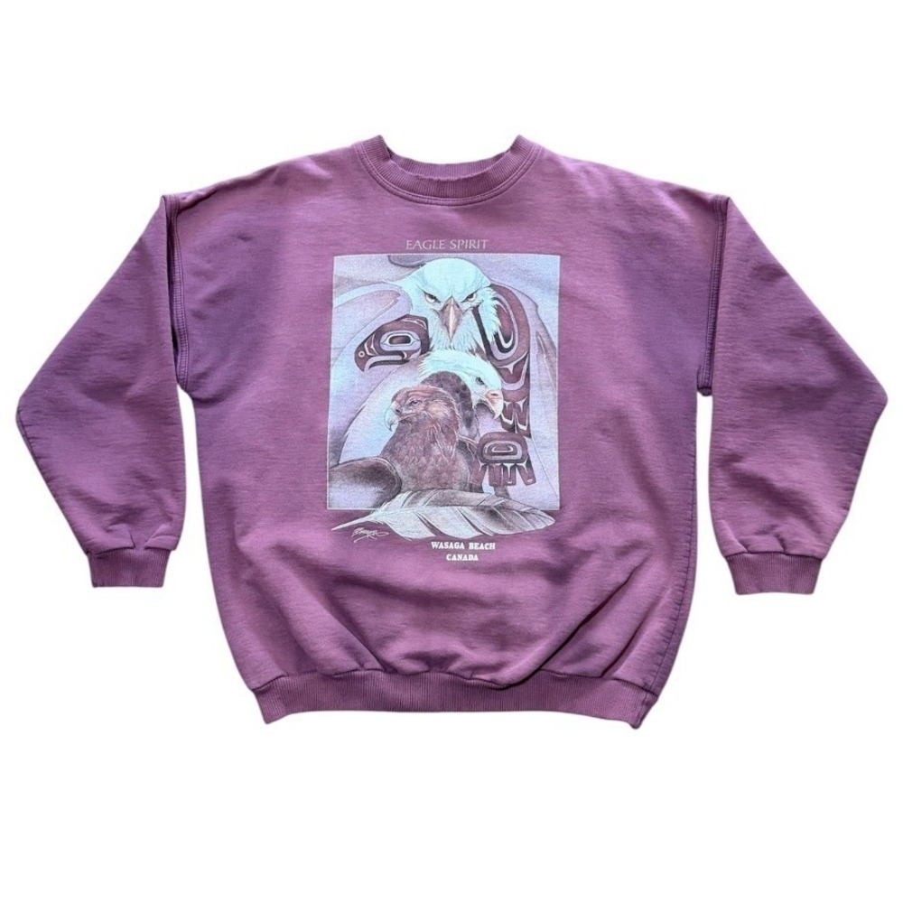 Vintage 90s Eagle Spirit Wasaga Beach Canada Nature Animal Bird Crewneck Sweater